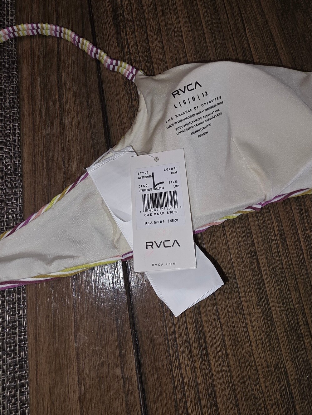 RVCA Cream Bikini Top with Multicolor Trim